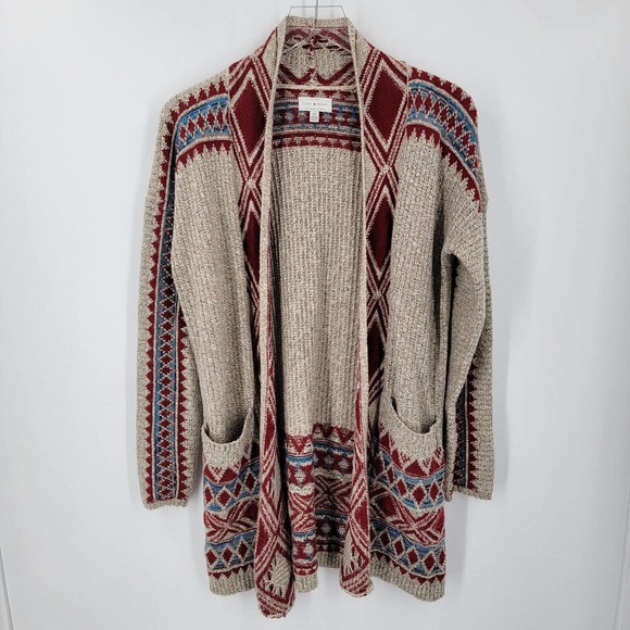 Lucky Brand Sweaters - Lucky Brand Cardigan Women's Small Open Front Aztec Southwestern Print Pockets